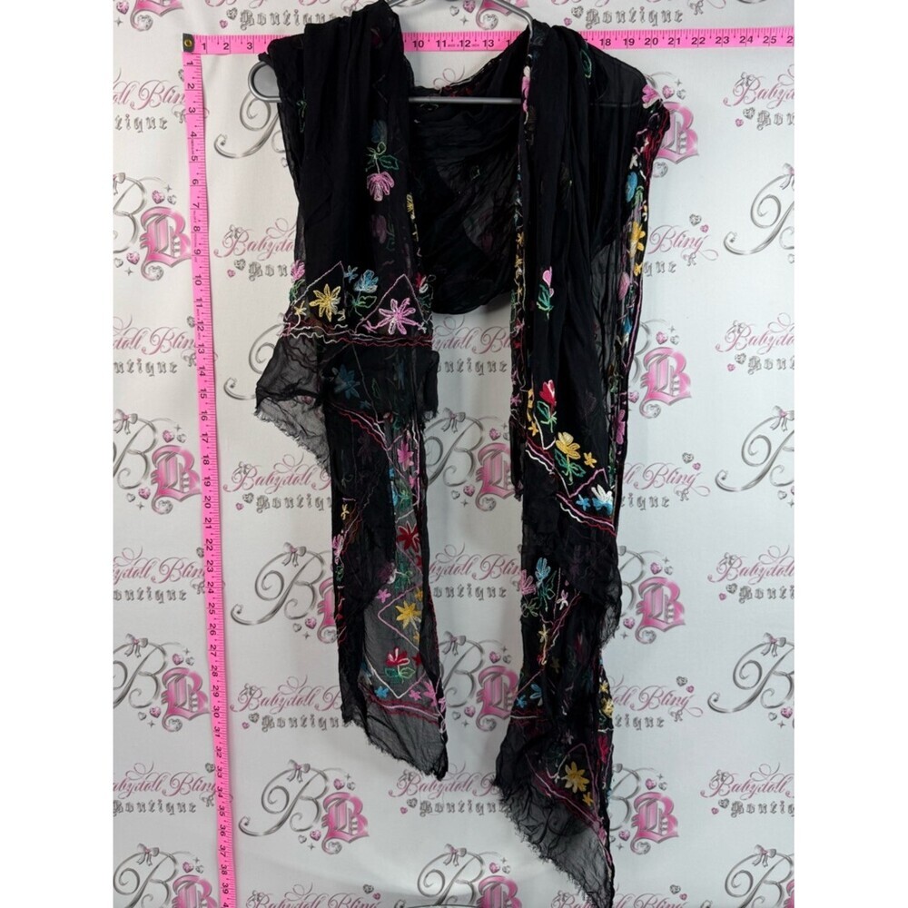 Scarf scarve wrap skirt Black Floral Embroidered Scarf - Women Accessories B5 32